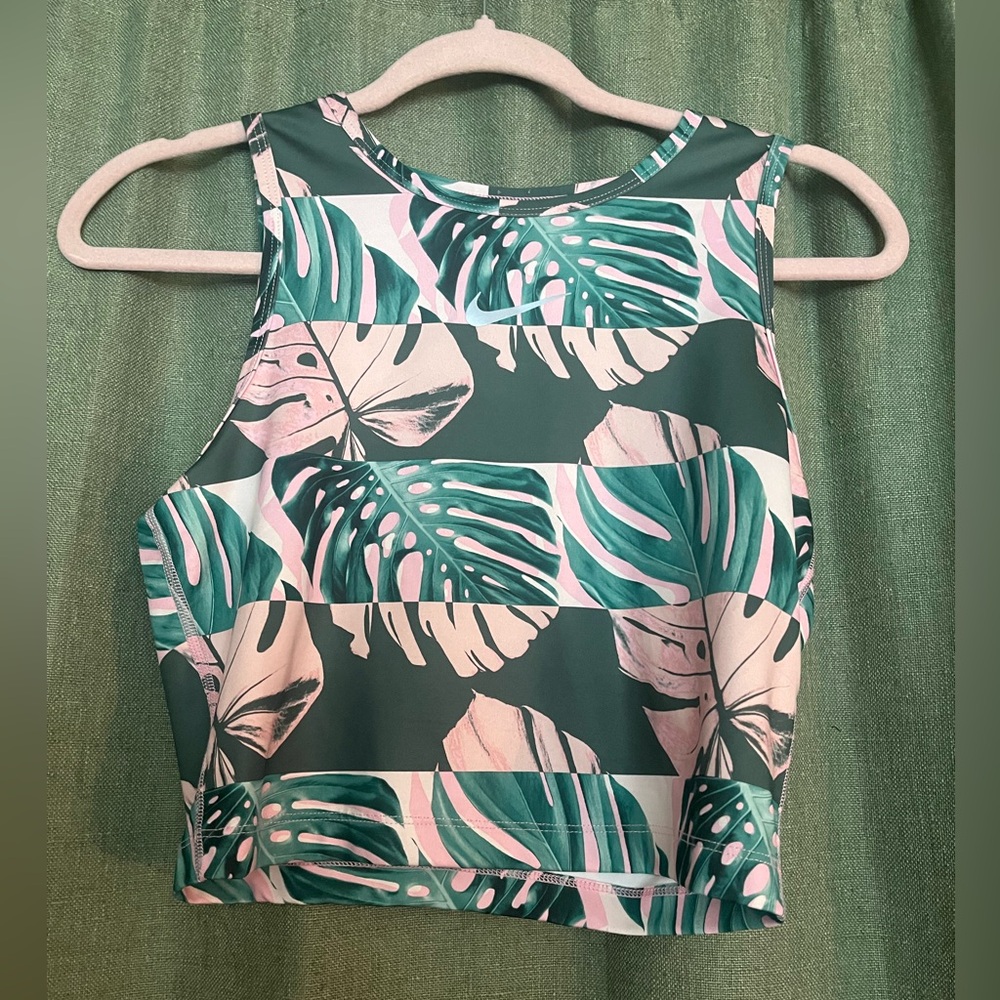Nike Green and Pink Leaf Print Crop Top